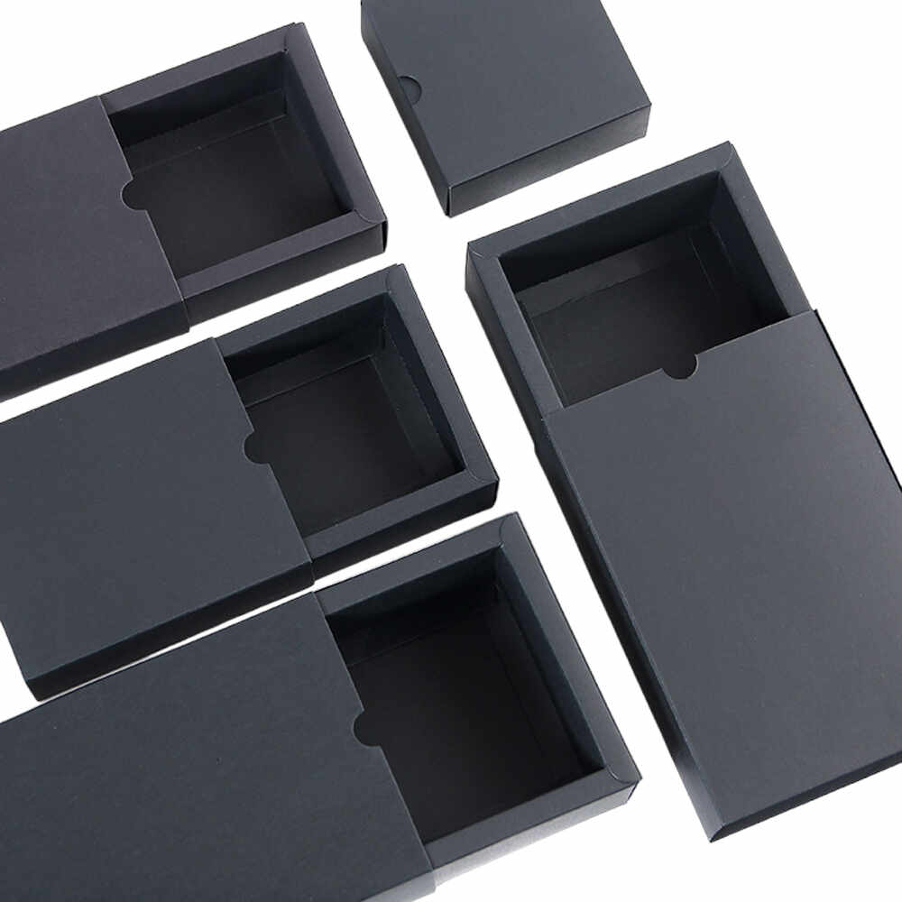 Cutie din hârtie cu sertar - negru (set 50 buc) - 19x14x5.2cm