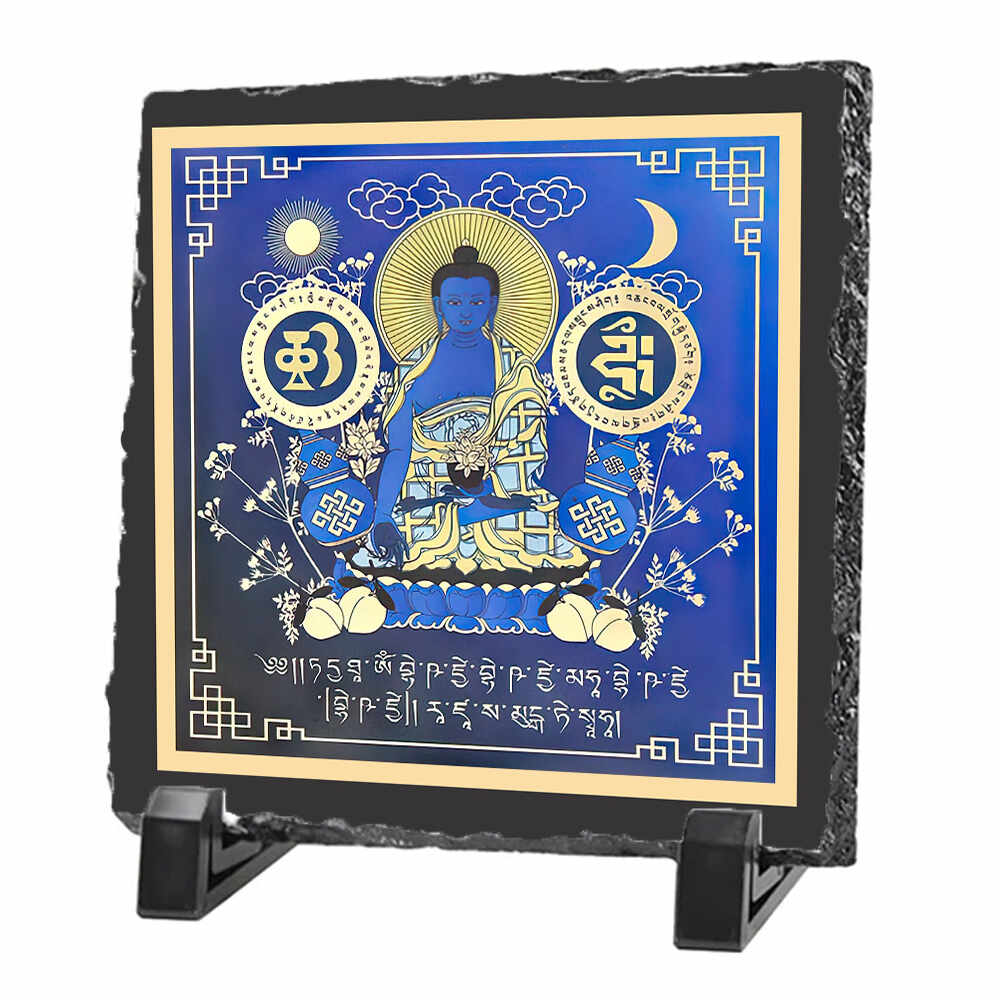Placa (placheta) cu Buddha medicinei albastra cu floare de lotus 2024