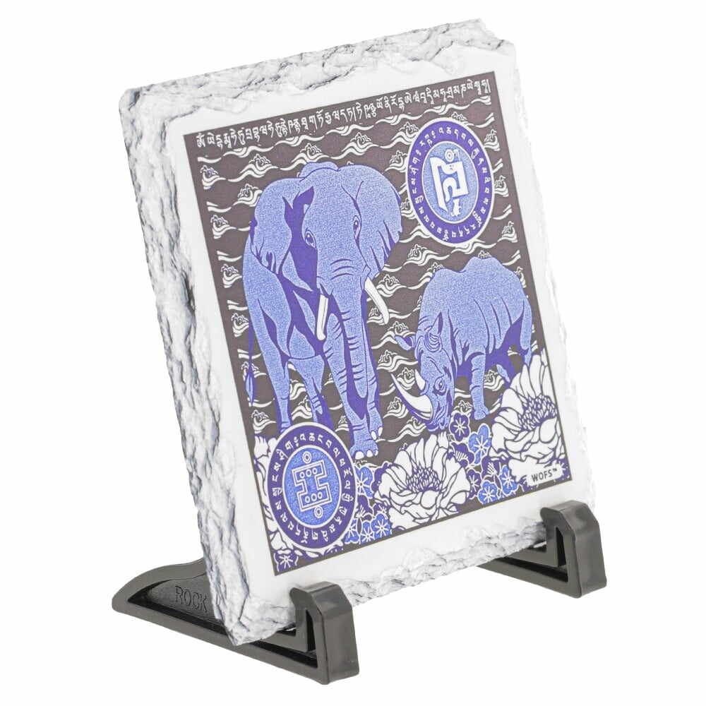 Placa (placheta) cu Elefant si Rinocer albastri- placa pachidermelor albastre