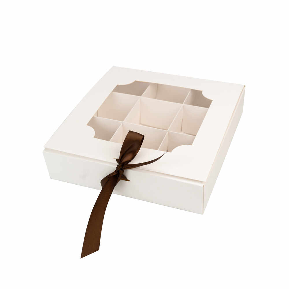 Cutie cu fereastră și panglică 9 compartimente - alb (set 5 buc)